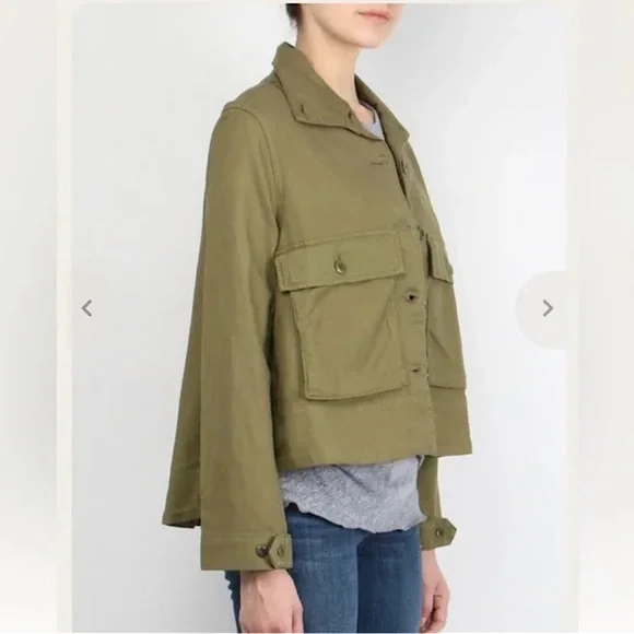THE GREAT. The Swingy Army Jacket Military Green Utility Short High Low Coat 1 S - Picture 2 of 16